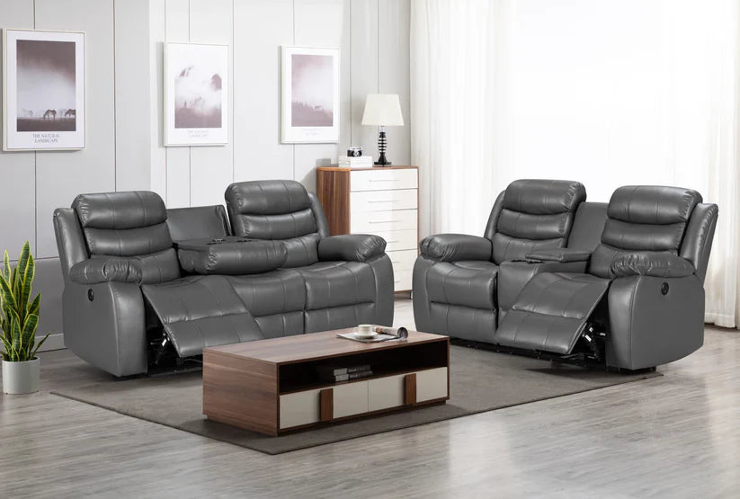 Turin 3+2 Leather Electric Recliners - Grey