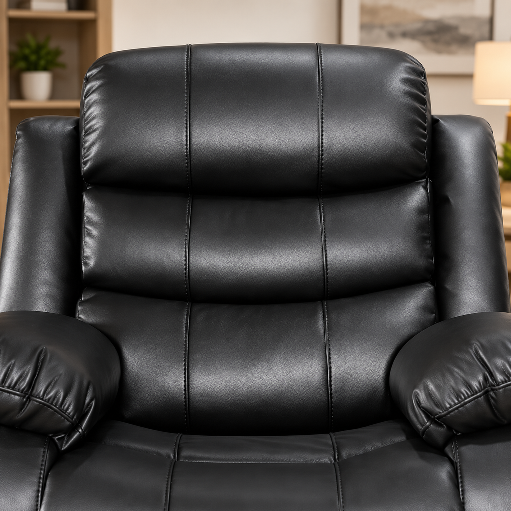 Turin Armchair Leather Manual Recliner - Black