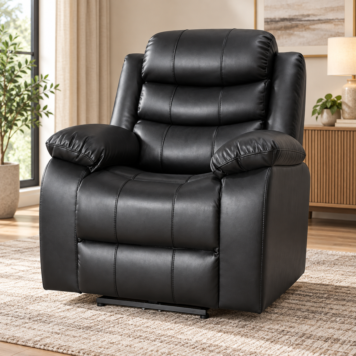 Turin Armchair Leather Manual Recliner - Black