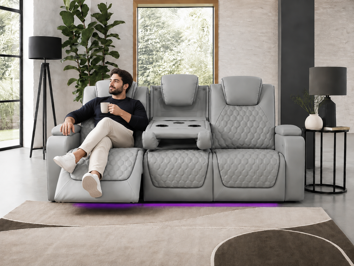 Grey electric recliner sofa