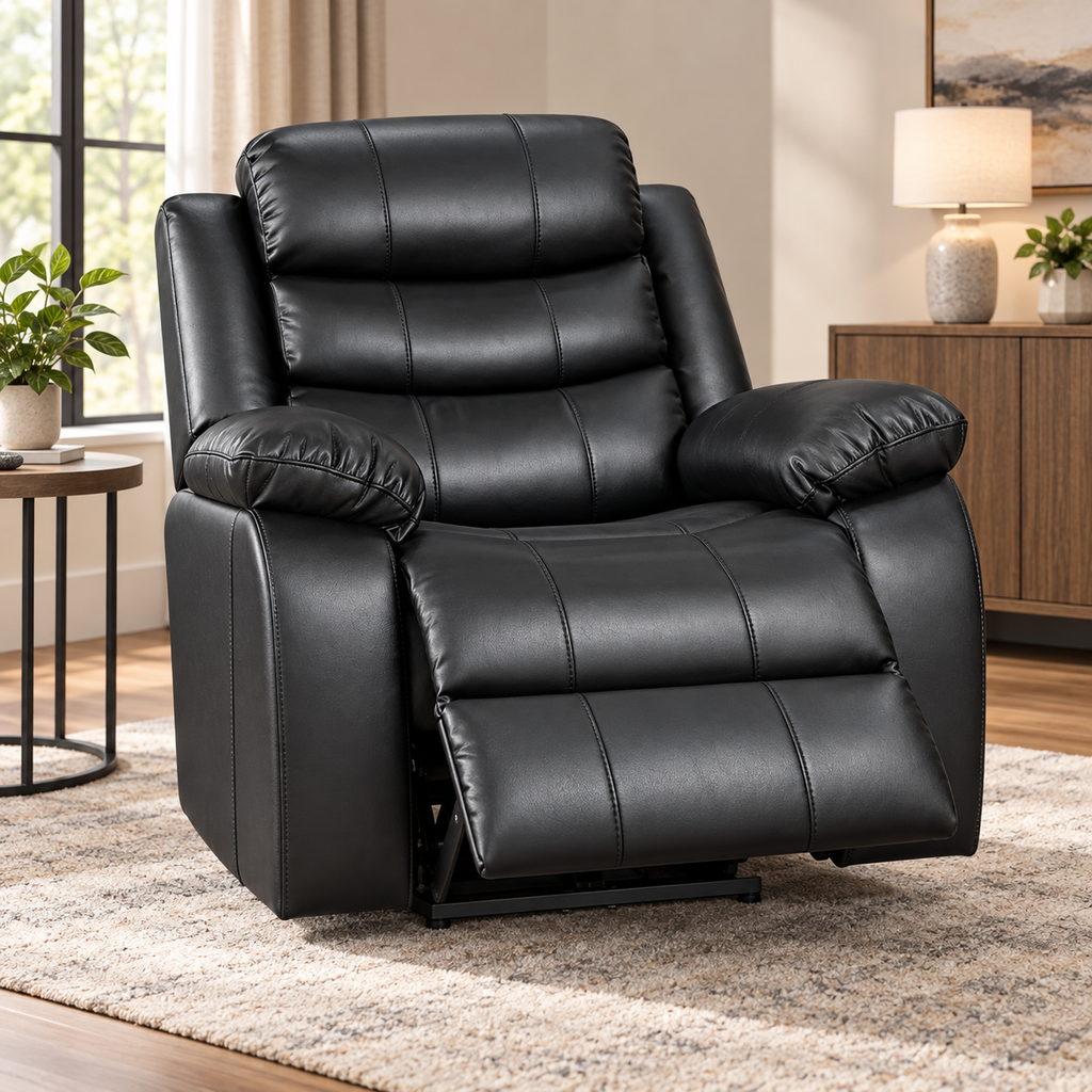 Turin Armchair Leather Manual Recliner - Black