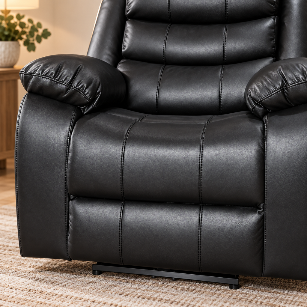 Turin Armchair Leather Manual Recliner - Black
