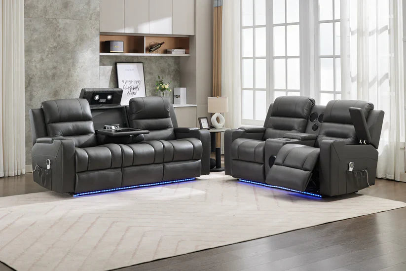 Milan - 2 Seater - Leather Recliner - Black
