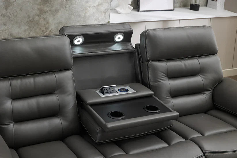 Genoa 2 seater Leather Recliner - Grey