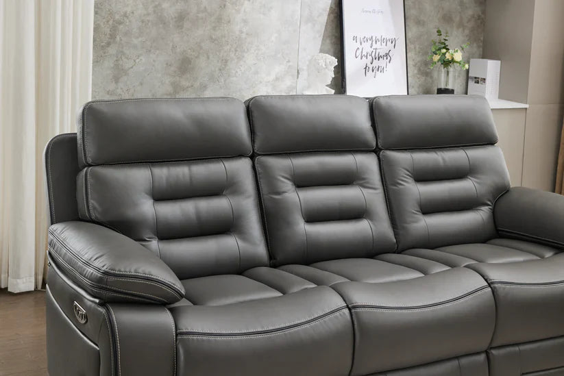 Genoa 3+2 Seater Leather Recliner - Black