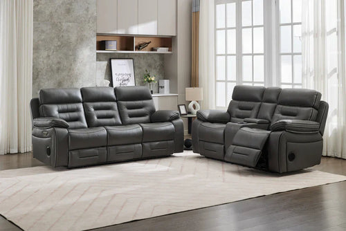 Genoa 2 seater Leather Recliner - Grey
