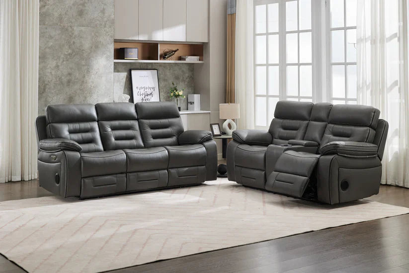 Genoa 2 seater Leather Recliner - Black