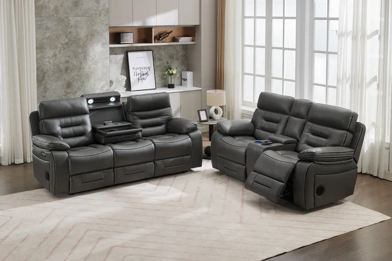 Genoa 3 + 2 Leather Recliner- Grey