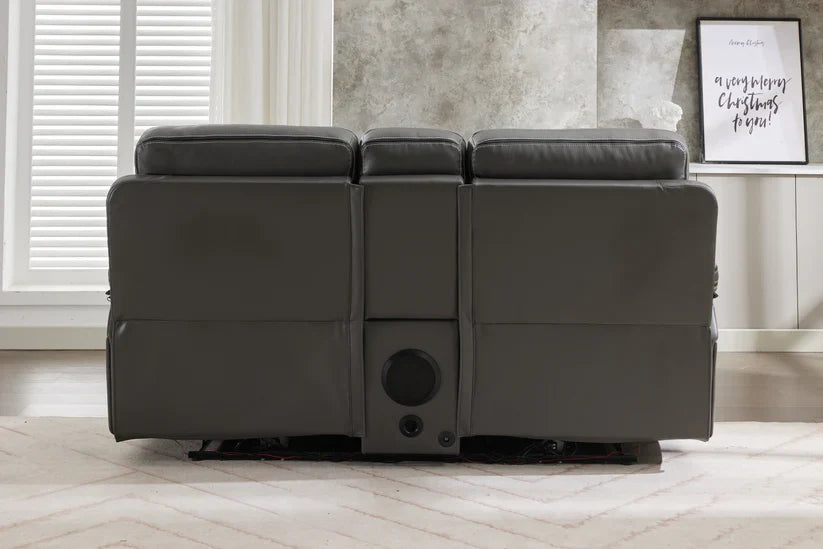 Genoa 3 Seater Leather Recliner - Black