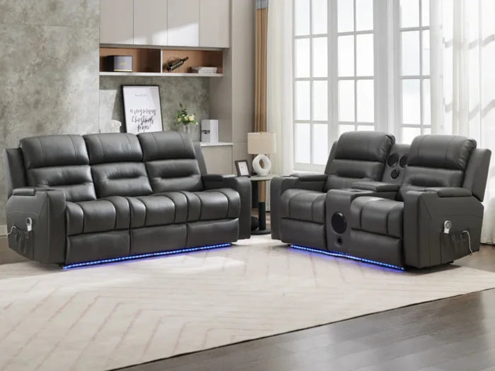 Milan - 3+2 - Leather Recliners - Black