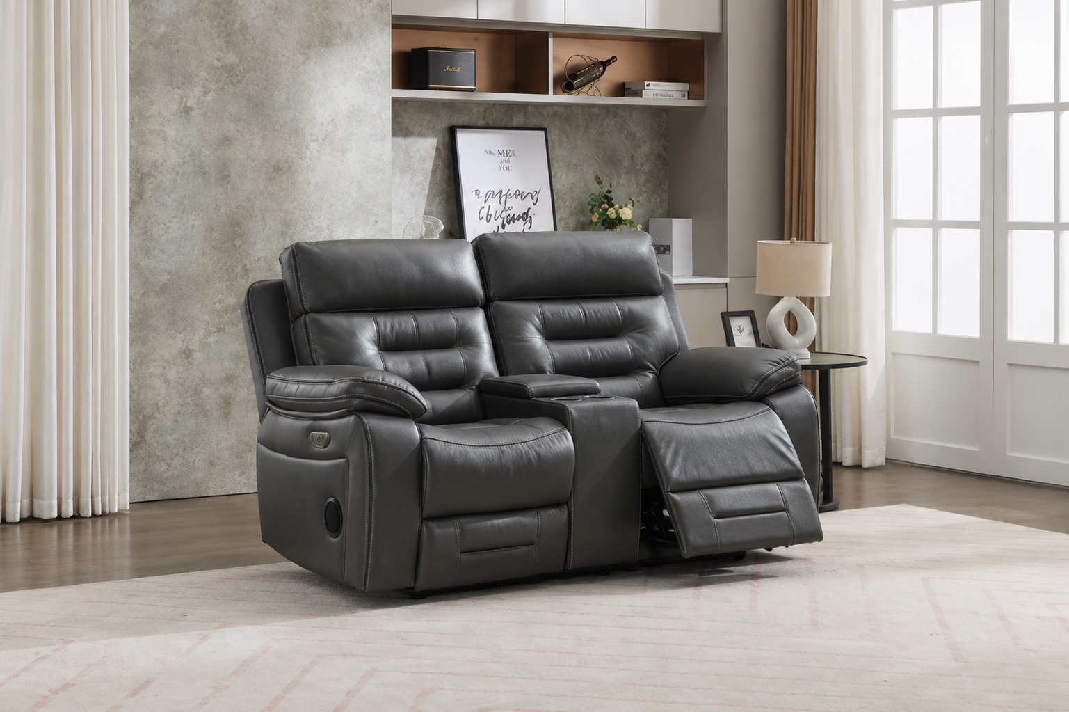 Genoa 2 seater Leather Recliner - Grey