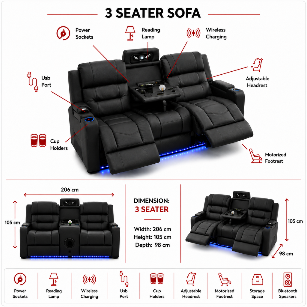 Milan - 3 Seater - Leather Recliner