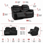 Turin 2 Seater Leather Electric Recliner - Grey
