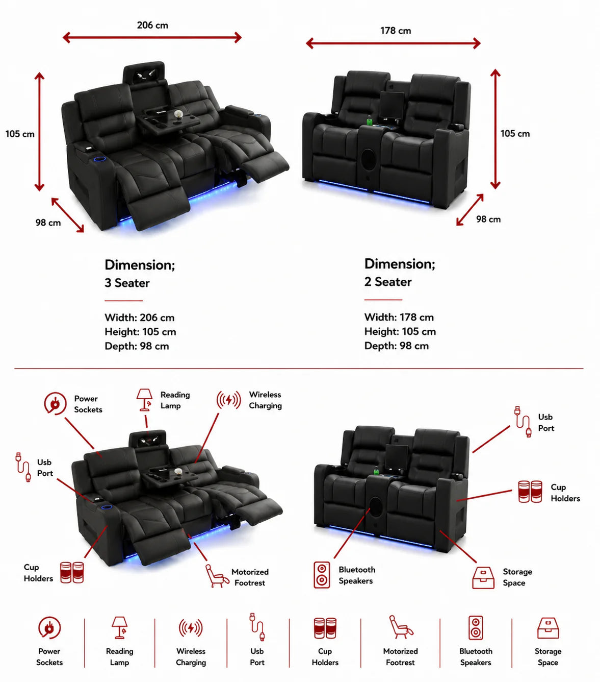 Milan - 3+2 - Leather Recliners