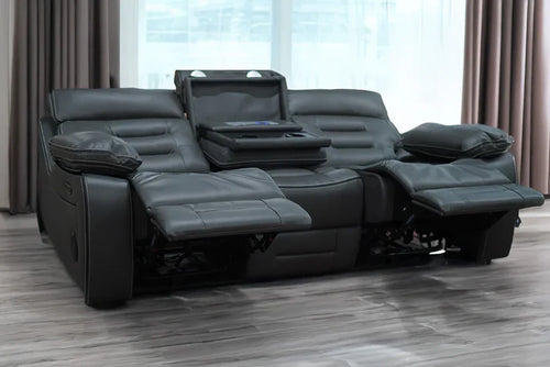 Genoa 3+2 Seater Leather Recliner - Black