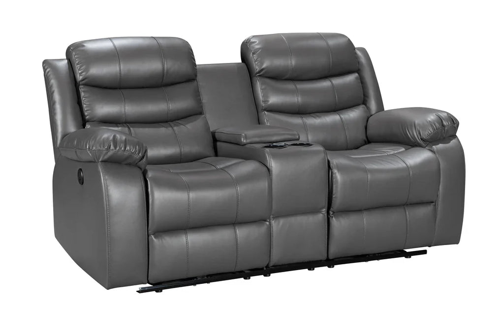 Turin 2 Seater Leather Electric Recliner - Grey