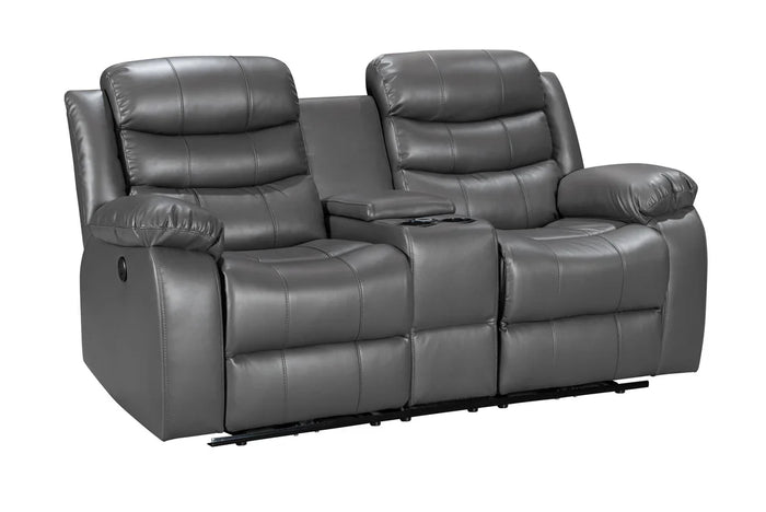 Turin 2 Seater Leather Electric Recliner - Grey