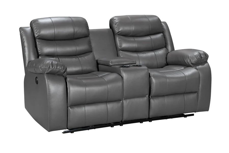 Turin 2 Seater Leather Electric Recliner - Grey