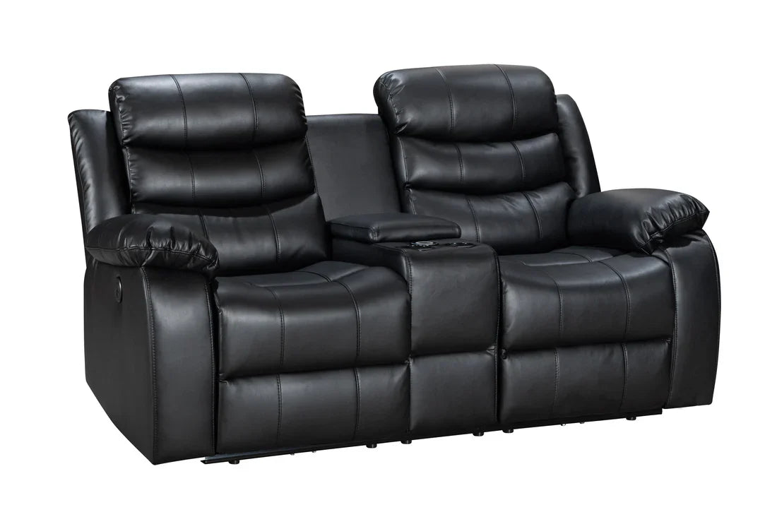 Turin 2 Seater Leather Electric Recliner - Black