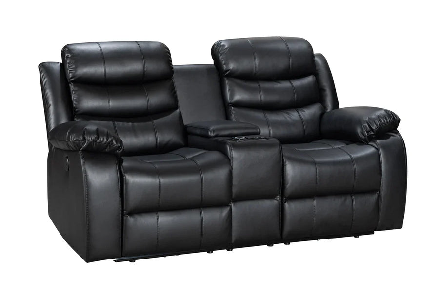 Turin 2 Seater Leather Electric Recliner - Black