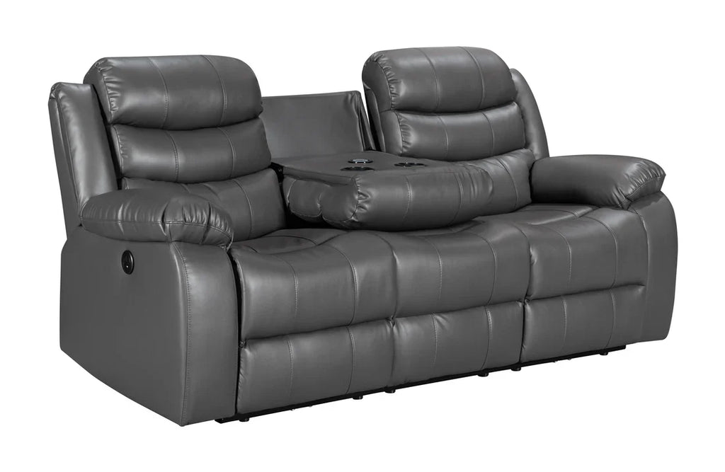 Turin 2 Seater Leather Electric Recliner - Grey