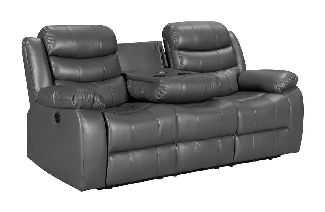 Turin 2 Seater Leather Electric Recliner - Grey