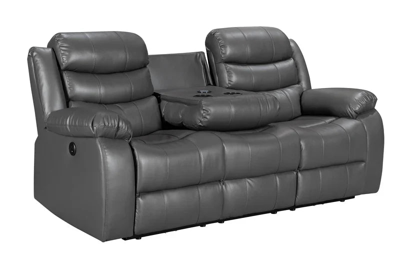Turin 3 Seater Leather Recliner - Grey