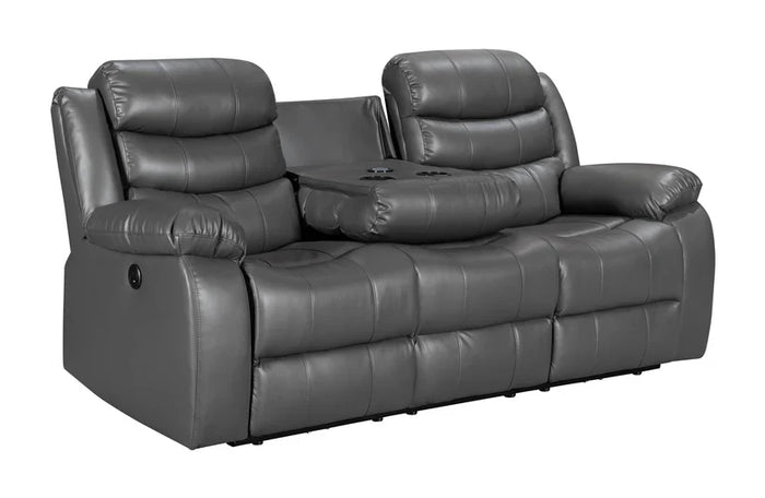 Turin 3 Seater Leather Manual Recliner - Grey