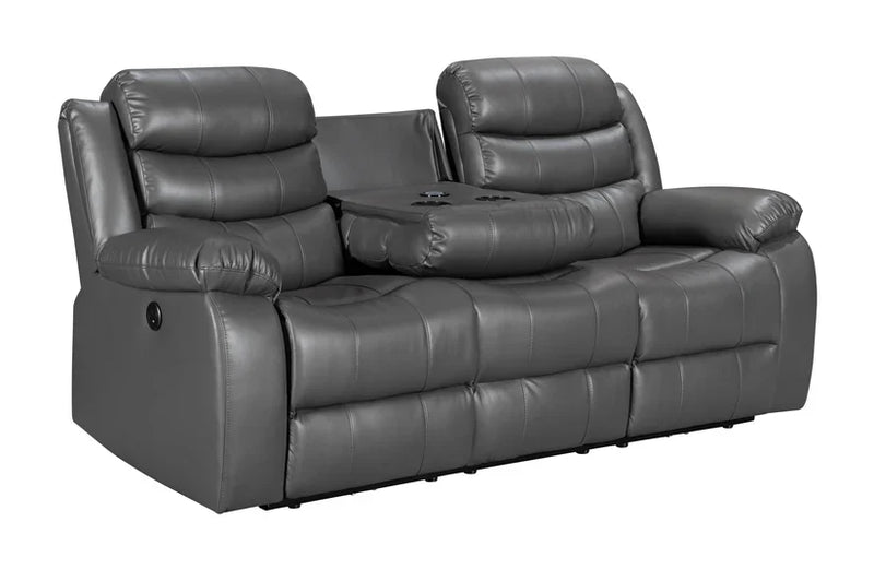 Turin 3 Seater Leather Recliner - Grey