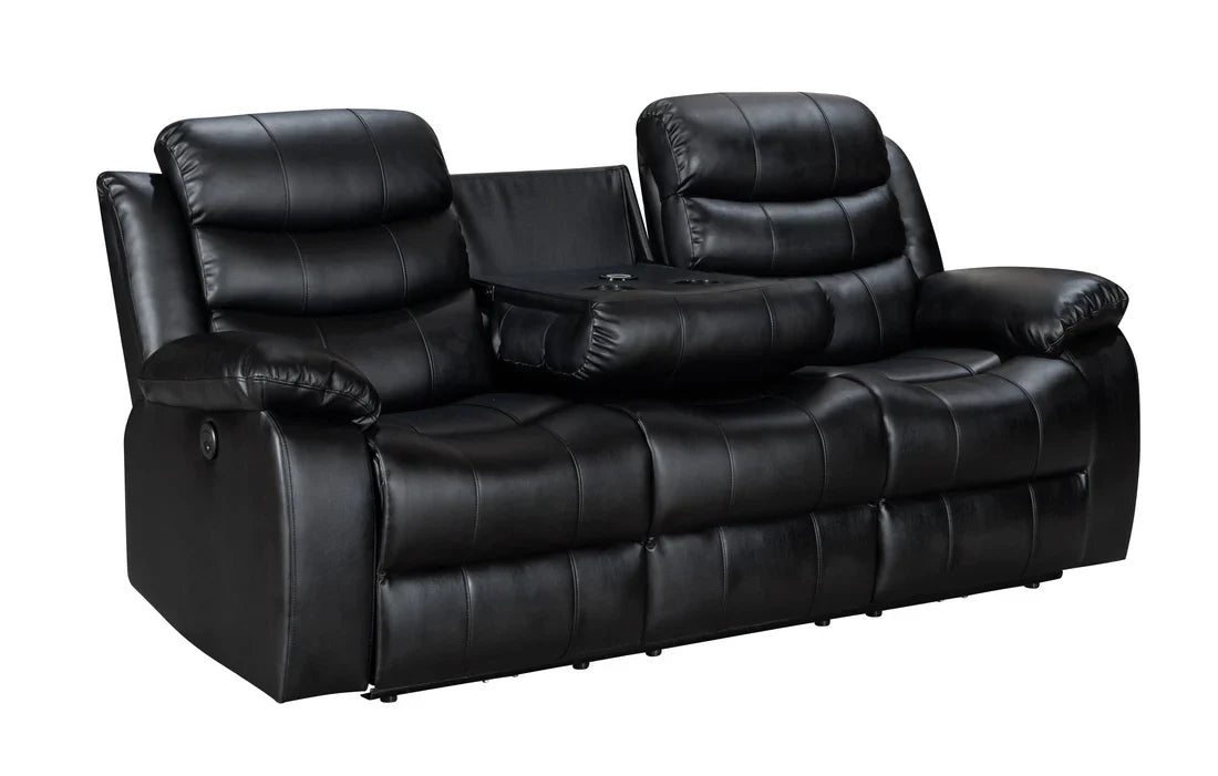 Turin 2 Seater Leather Electric Recliner - Black