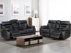 Genoa 3+2 Seater Leather Recliner - Black