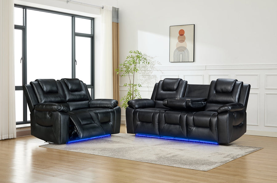 Vancouver 3+2 Seater Electric Recliner Sofa Set- Black