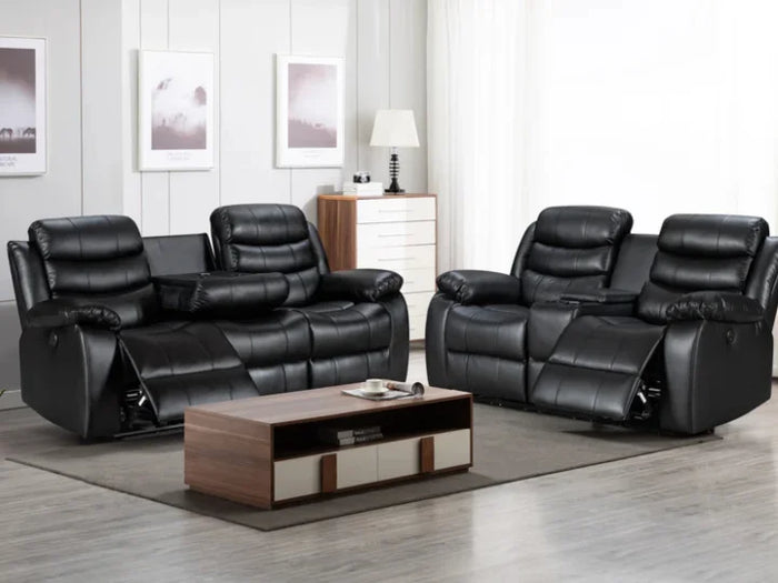 Turin 3+2 Leather Electric Recliners - Black