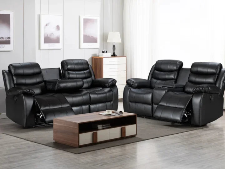 Turin 3+2 Leather Electric Recliners - Black