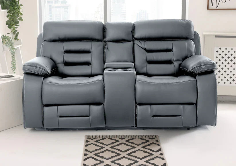 Genoa 3 + 2 Leather Recliner- Grey