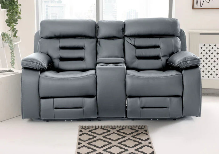 Genoa 2 seater Leather Recliner - Black