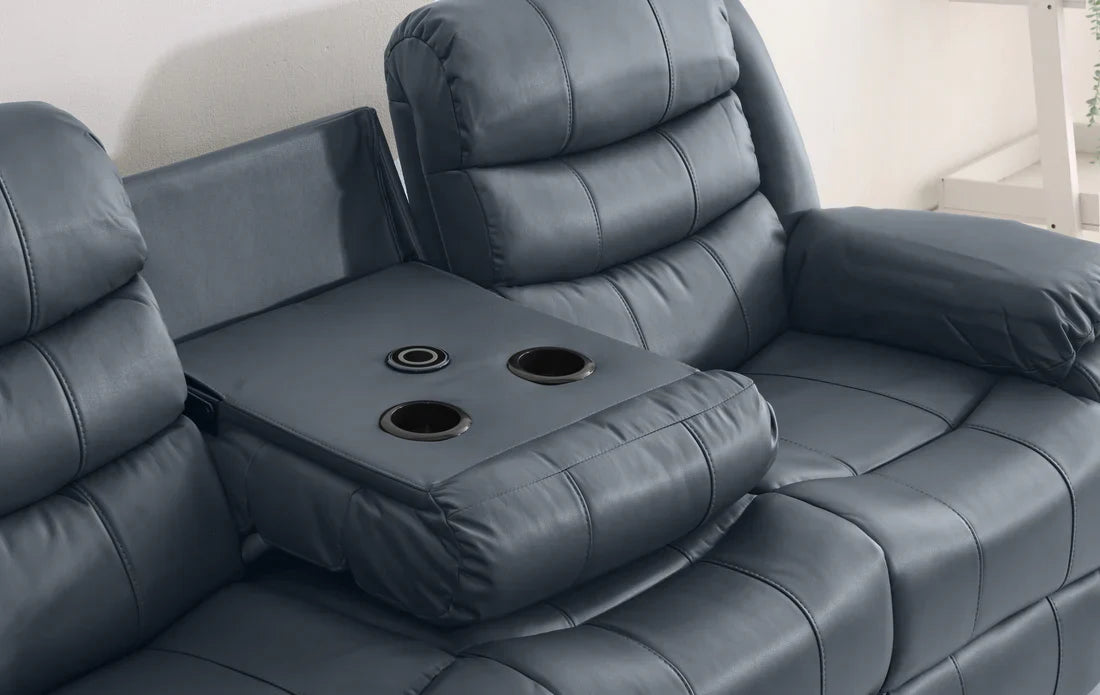 Turin 2 Seater Leather Electric Recliner - Grey