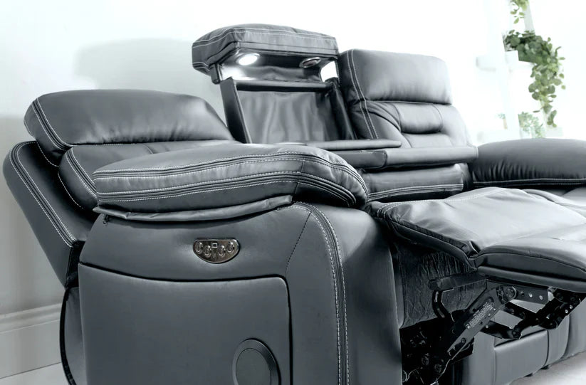 Genoa 2 seater Leather Recliner - Black