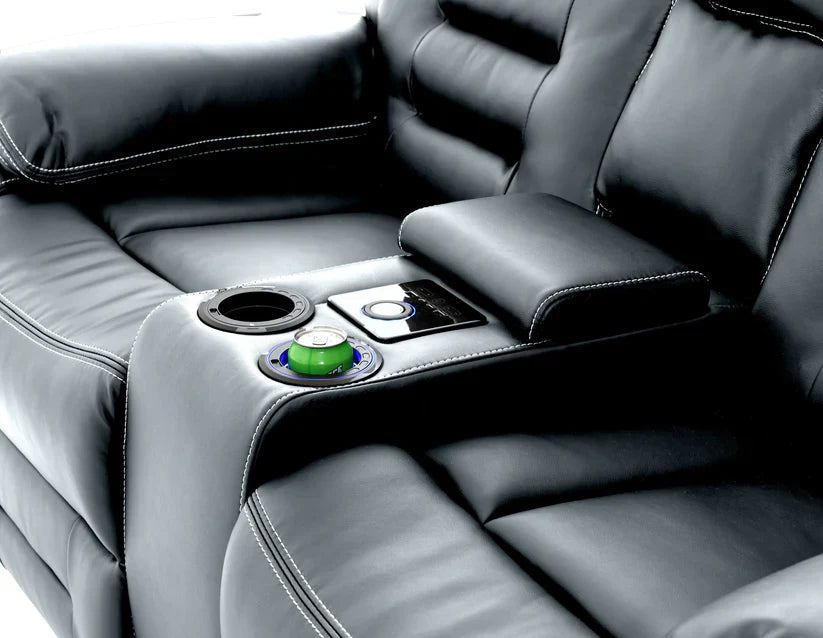 Genoa 2 seater Leather Recliner - Black