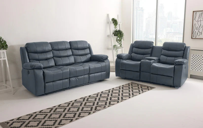 Turin 3 Seater Leather Recliner - Grey
