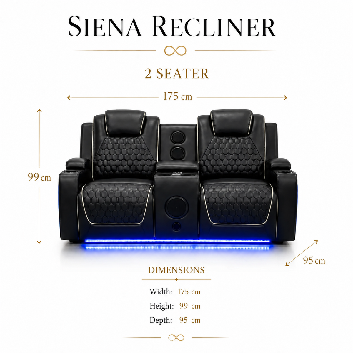 Siena 2 Seater Black dimensions