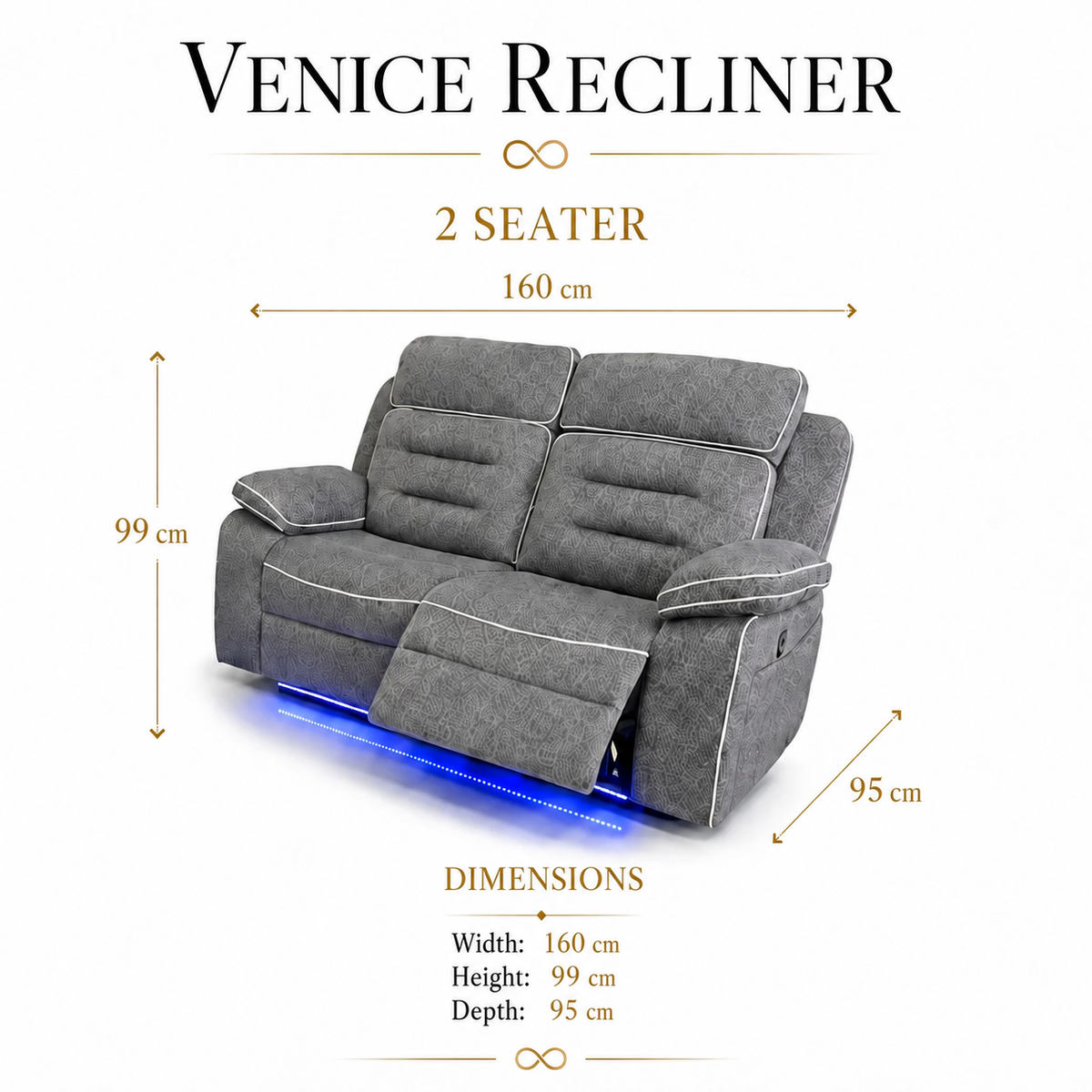 Venice 2 Seater Sofa dimensions