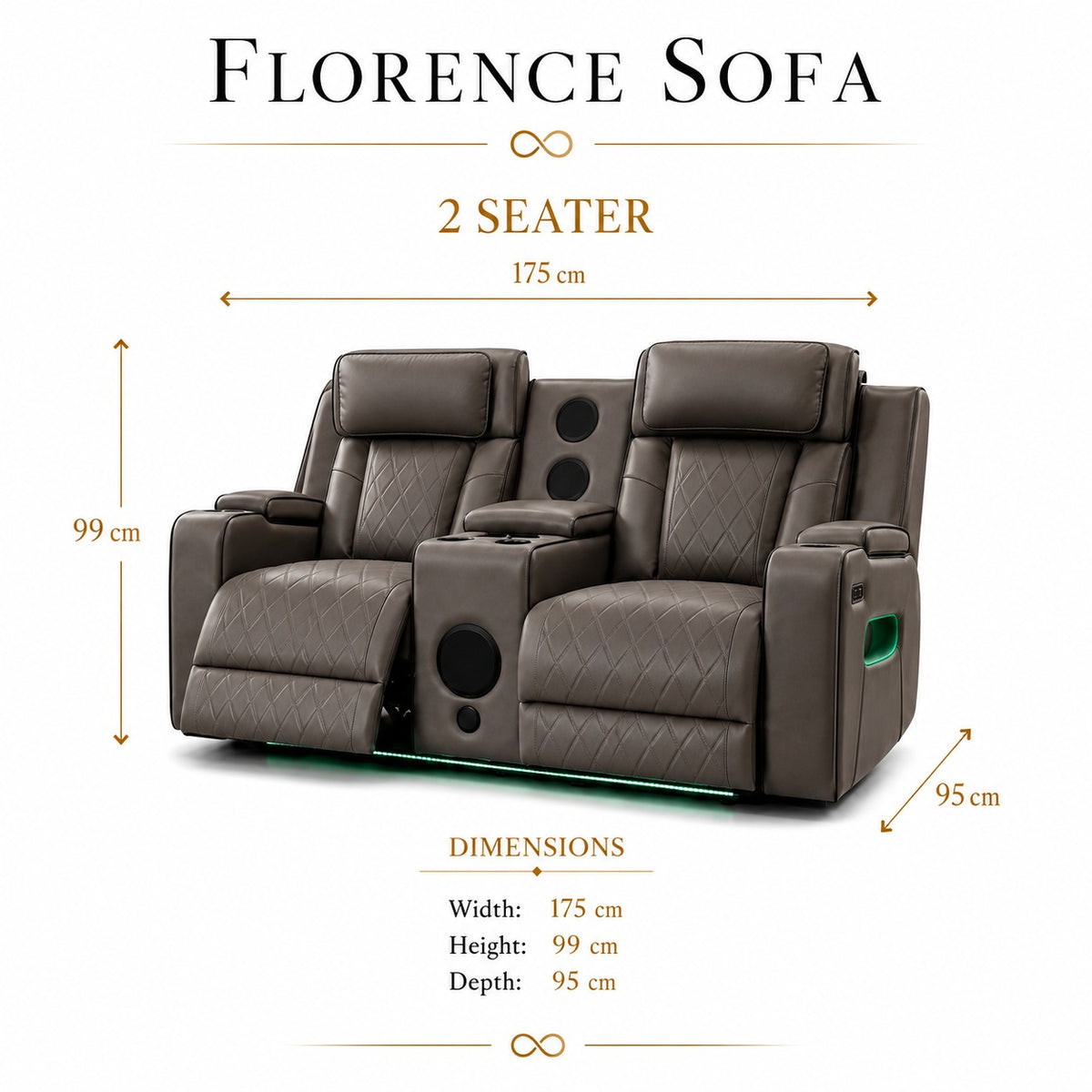 Florence 2 seater Grey dimensions
