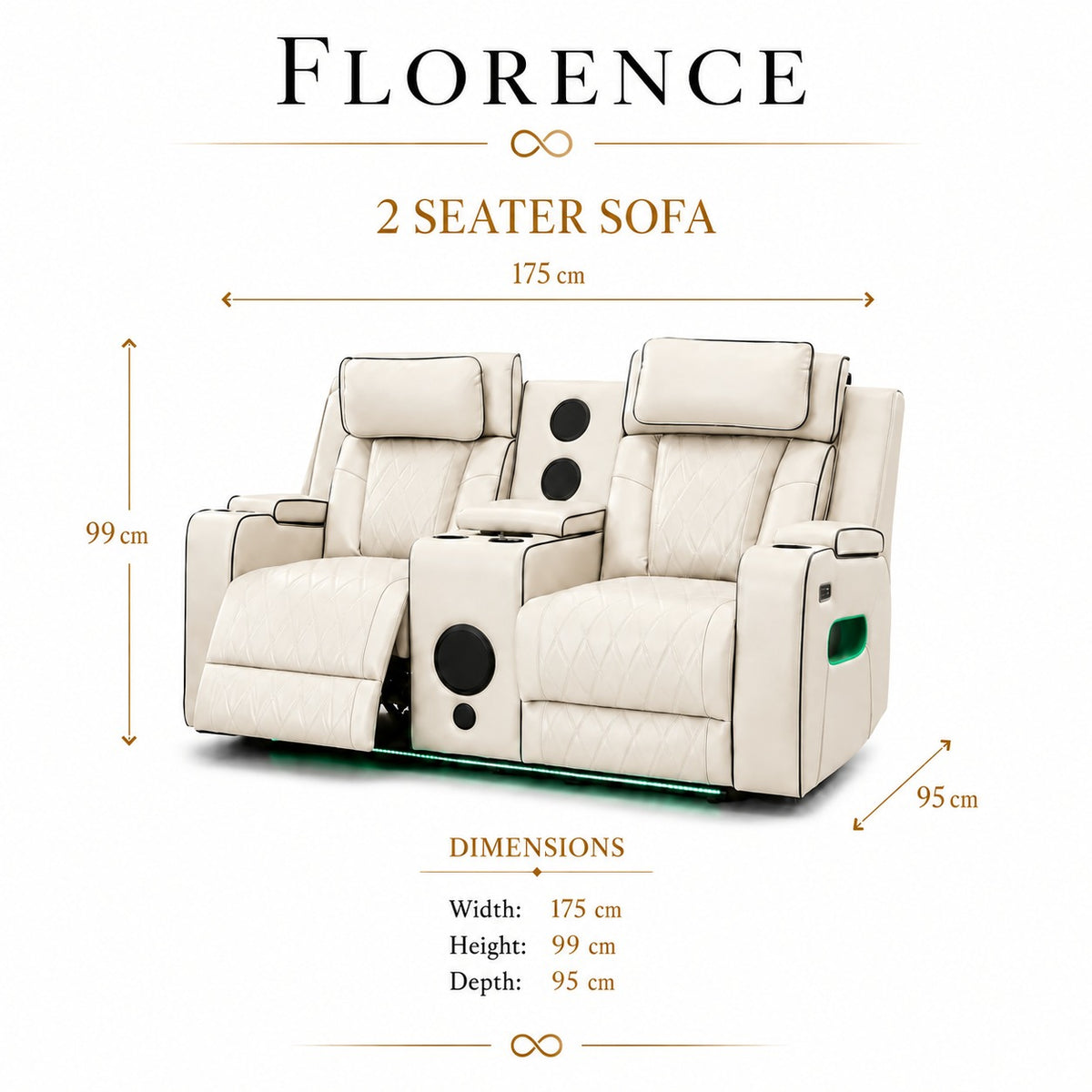 Florence 2 seater White dimensions