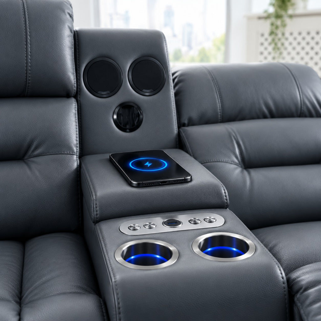 Milan - 3 Seater - Leather Recliner - Dark Grey