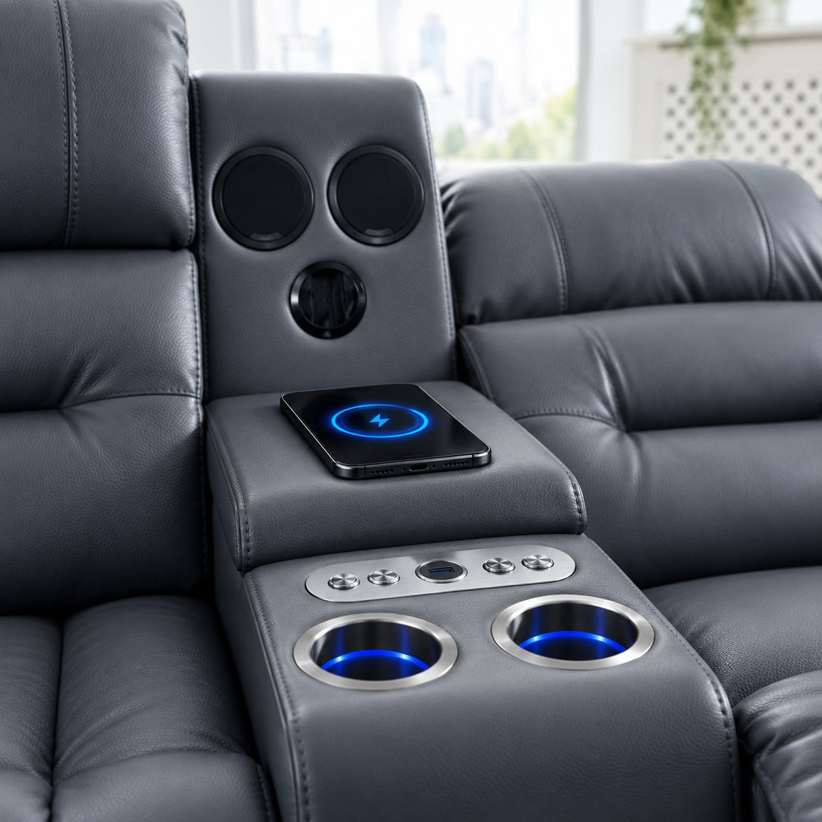 Milan - 3 Seater - Leather Recliner - Dark Grey