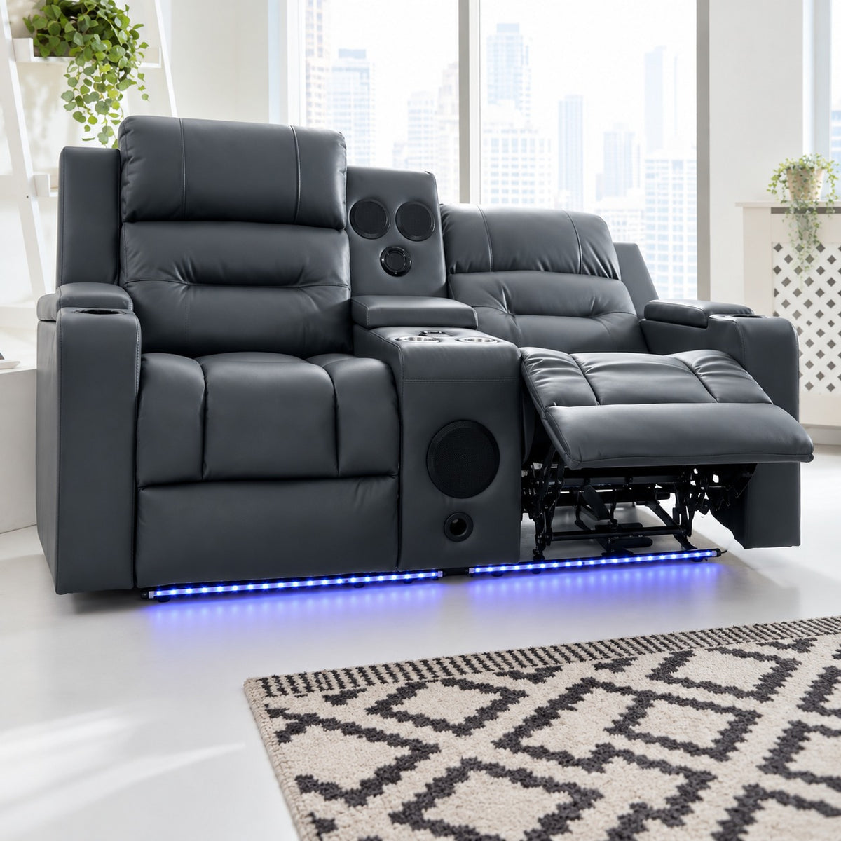 Milan - 3 Seater - Leather Recliner - Dark Grey