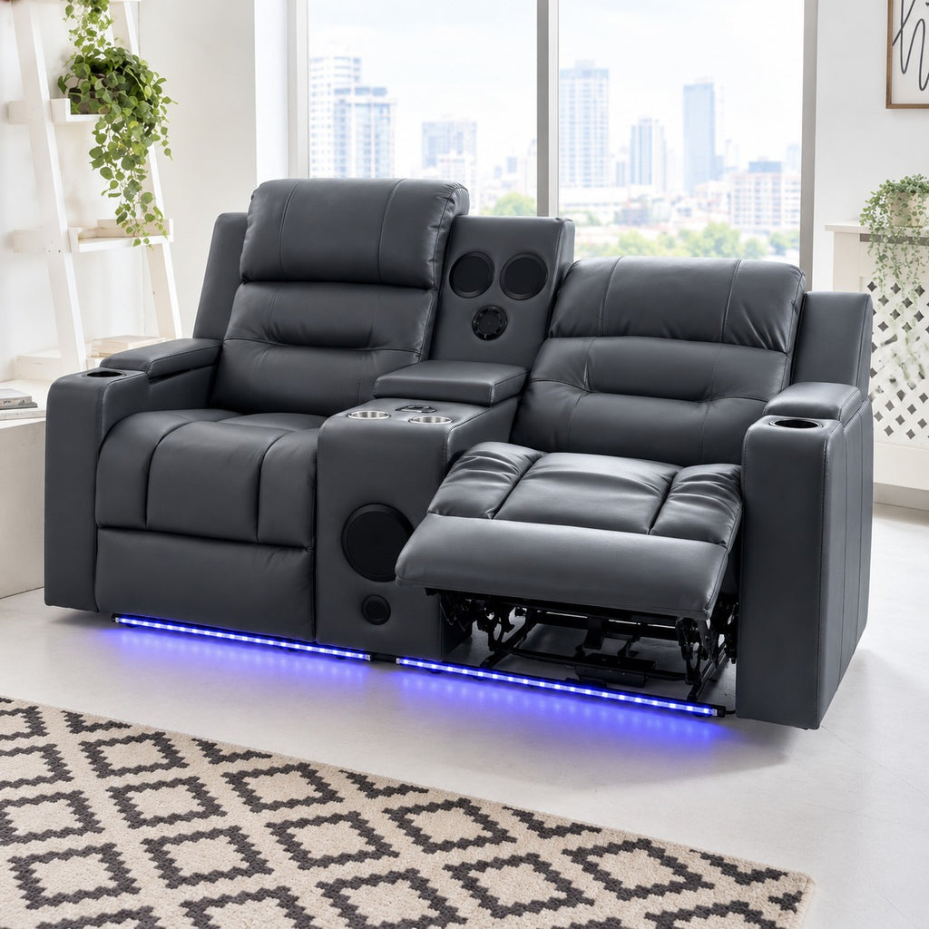 Milan - 3 Seater - Leather Recliner - Dark Grey