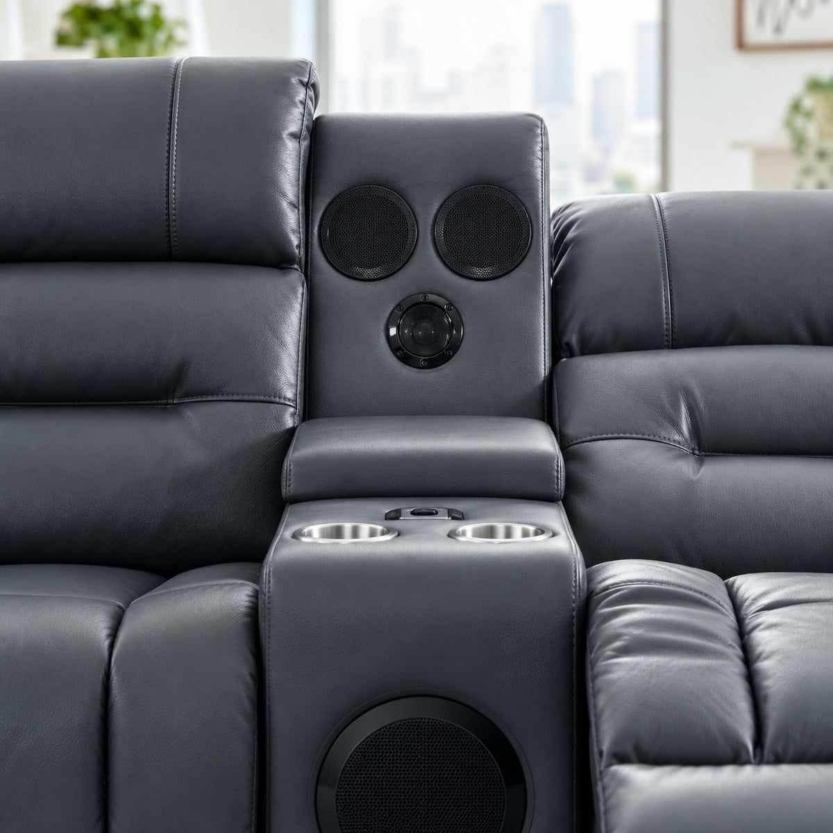 Milan - 3 Seater - Leather Recliner - Dark Grey