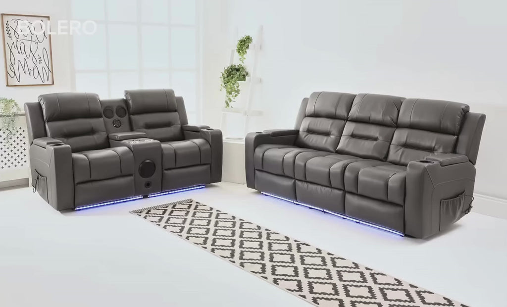 Milan - 3+2 - Leather Recliners -  Dark Grey
